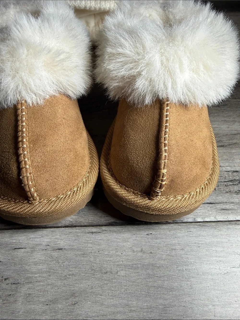 Kids Cream Bear Hat and Tan Fur-Lined Booties Set